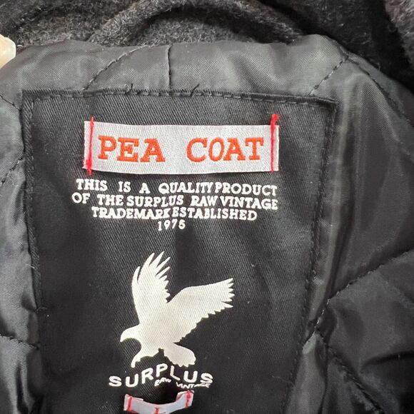 Surplus Raw Vintage Mens Wool Blend Gray Double Breasted Pea Coat Large - Picture 9 of 9